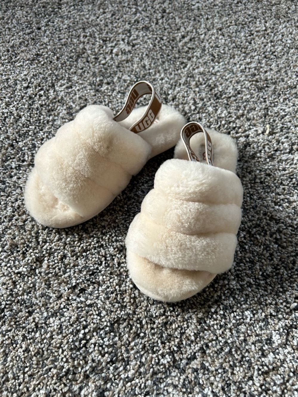 UGG Plush Shearling Slide slippers in Cream
